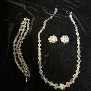 Vintage Aurora Borealis Earrings, Necklace and Bracelet Set